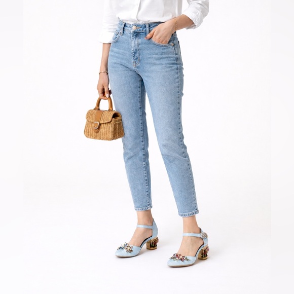 Handmade Blue Brocade Crystal Cage Shoes - Picture 3 of 8